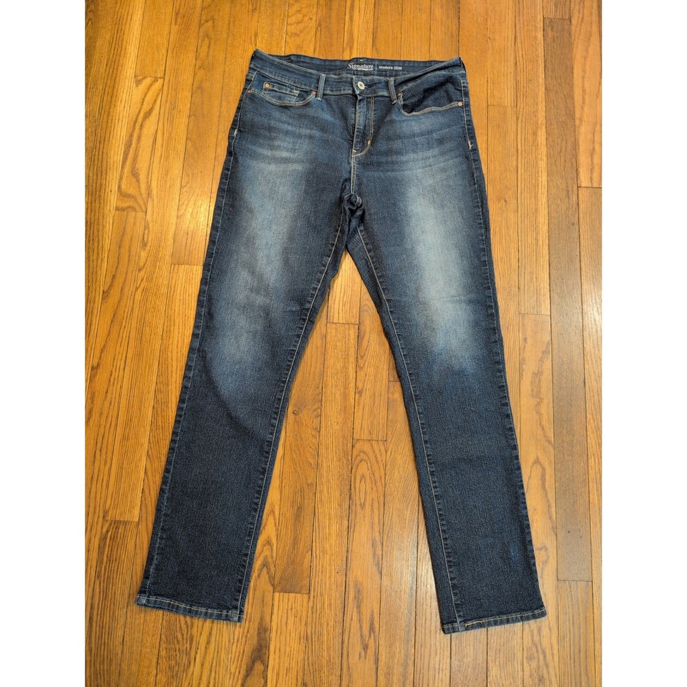 Signature by Levi‎ Strauss & Co Womens Modern Slim Dk Wash Jeans 14 LONG Stretch